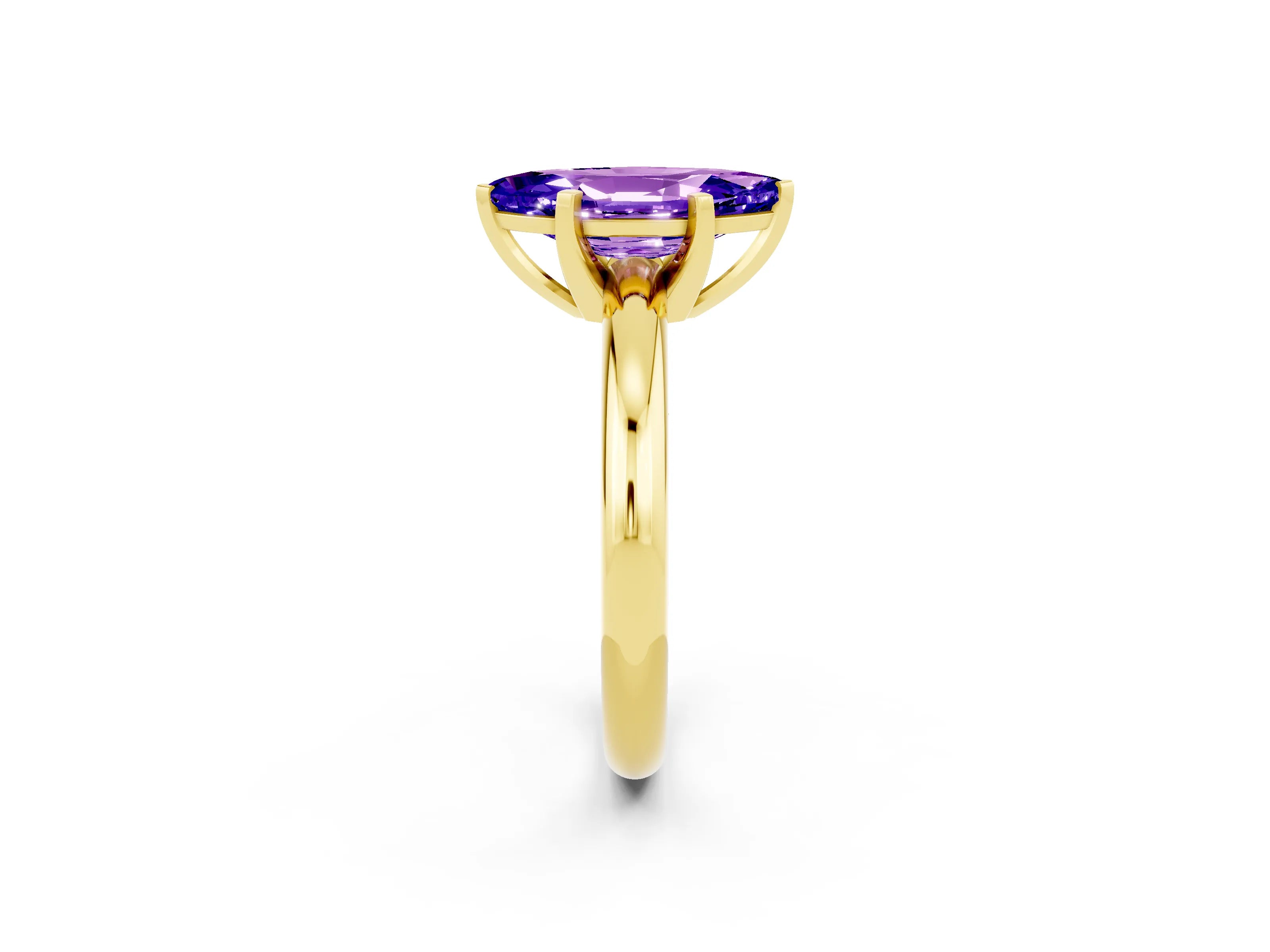 Yellow gold Marquise Cut Tanzanite Solitaire Engagement Ring with Round Band and Four-Prong Setting_2