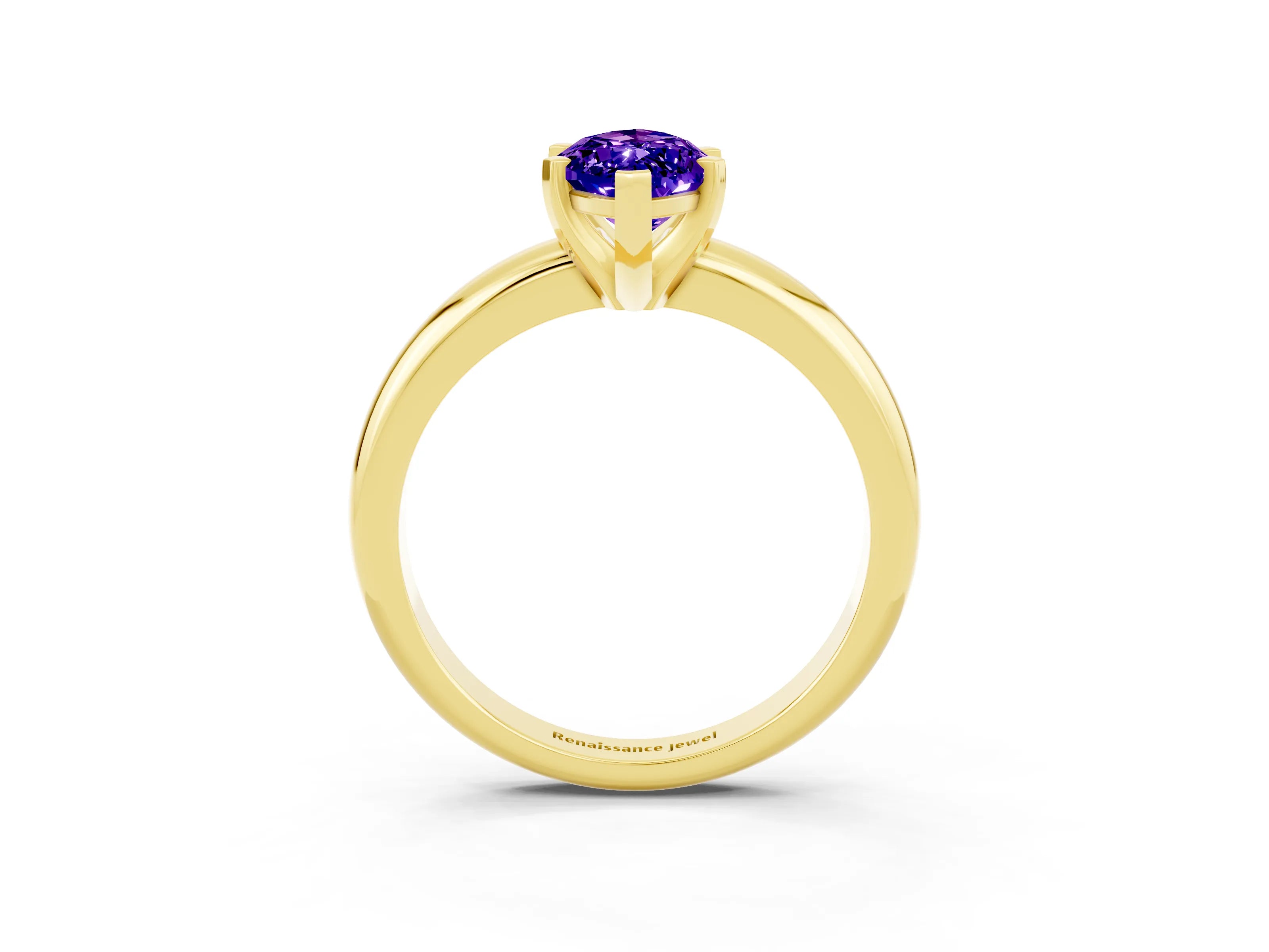 Yellow gold Marquise Cut Tanzanite Solitaire Engagement Ring with Round Band and Four-Prong Setting_3
