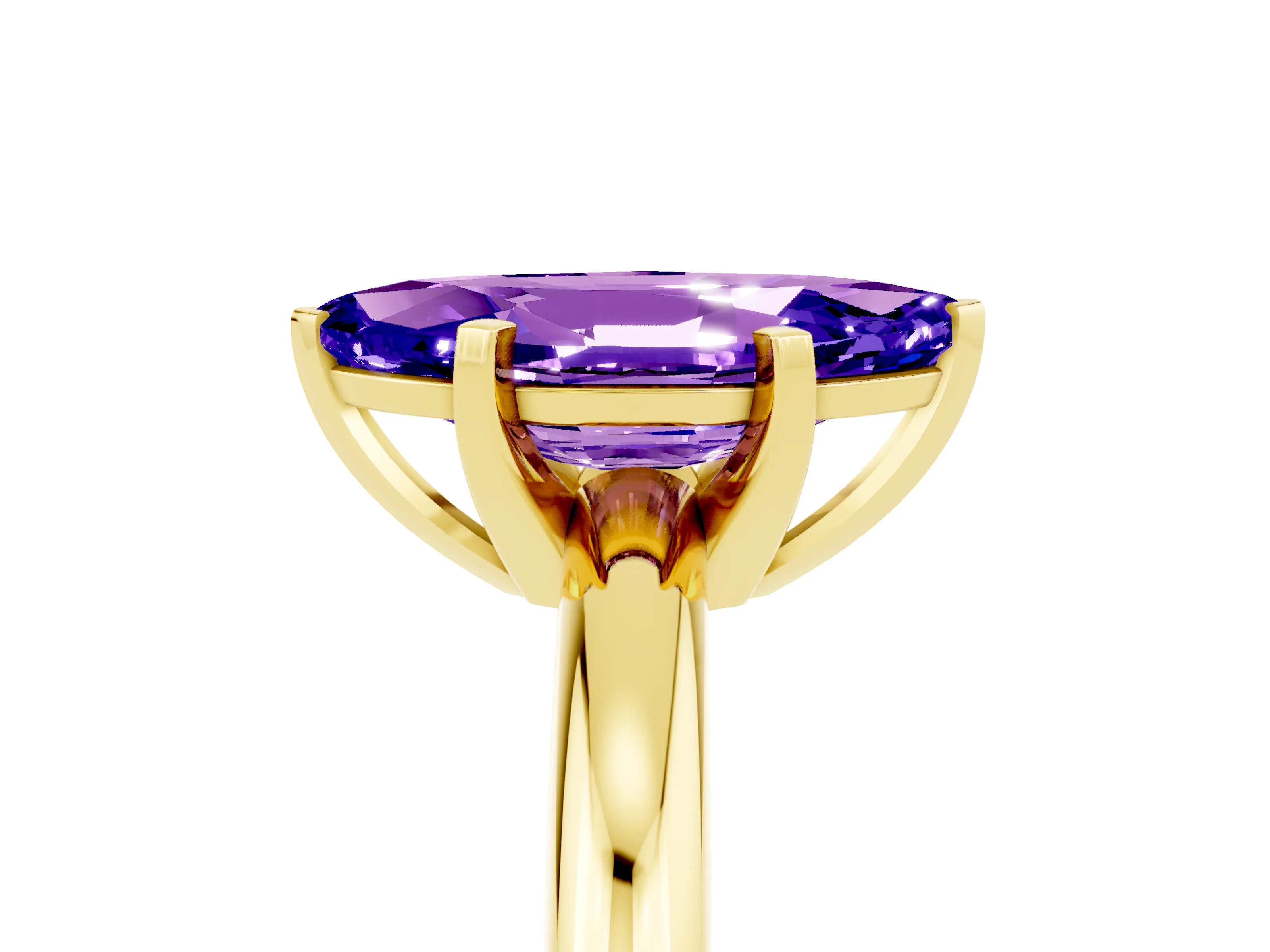 Yellow gold Marquise Cut Tanzanite Solitaire Engagement Ring with Round Band and Four-Prong Setting_5