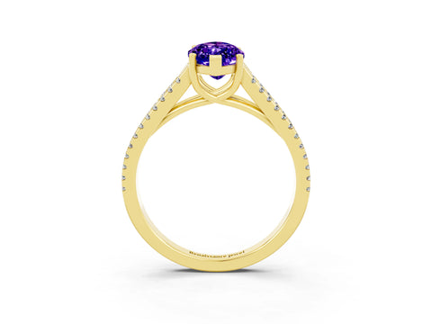 Yellow gold Marquise Cut Tanzanite Solitaire Engagement Ring with Split Shank Pavé Band_3
