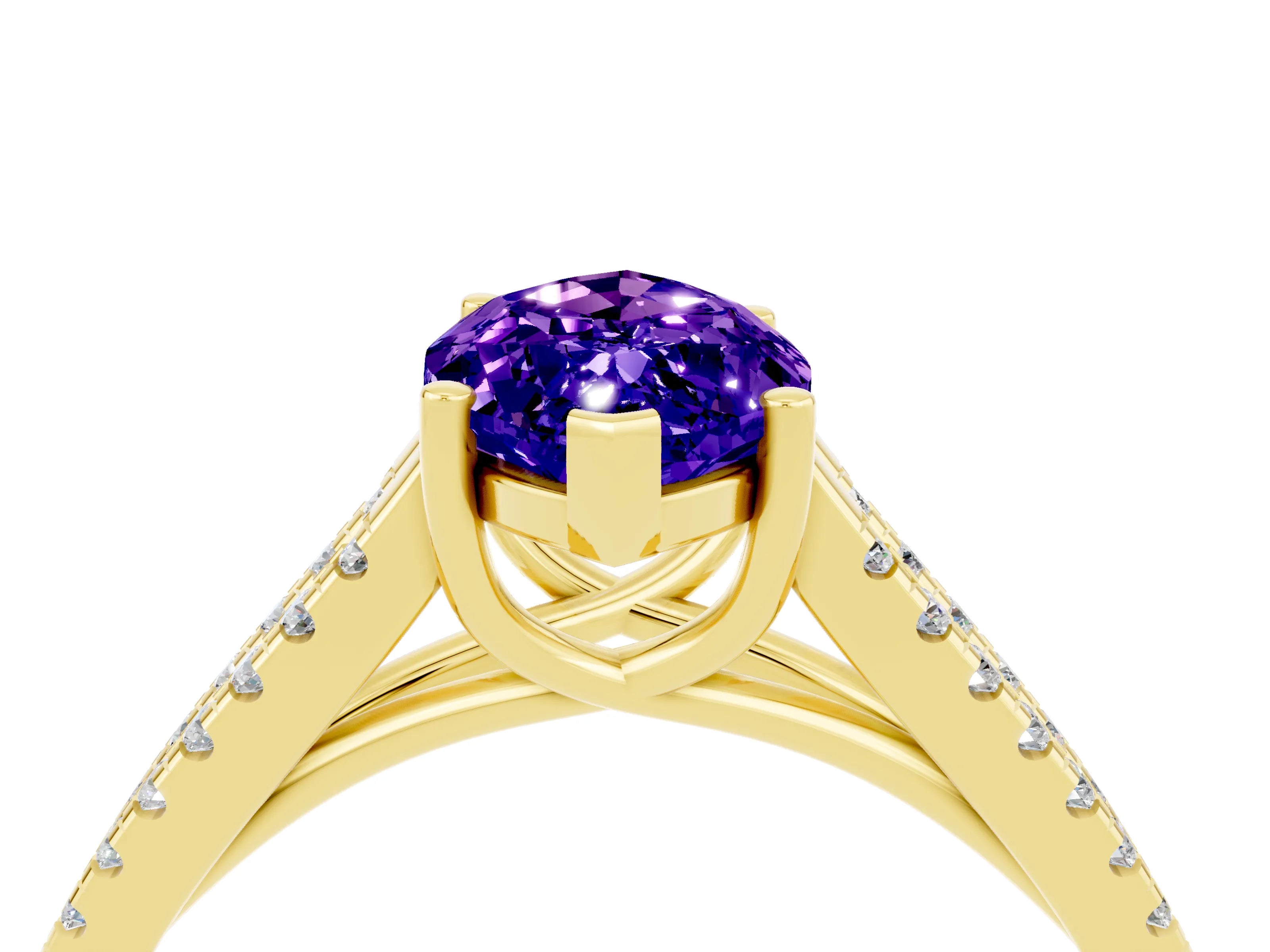 Yellow gold Marquise Cut Tanzanite Solitaire Engagement Ring with Split Shank Pavé Band_4