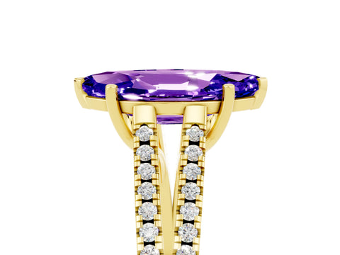 Yellow gold Marquise Cut Tanzanite Solitaire Engagement Ring with Split Shank Pavé Band_5