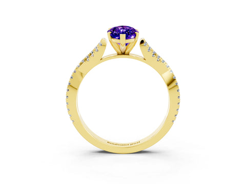 Yellow gold Marquise Cut Tanzanite Solitaire Engagement Ring with Twisted Pavé Band and Four-Prong Setting_3