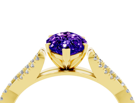 Yellow gold Marquise Cut Tanzanite Solitaire Engagement Ring with Twisted Pavé Band and Four-Prong Setting_4