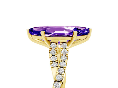 Yellow gold Marquise Cut Tanzanite Solitaire Engagement Ring with Twisted Pavé Band and Four-Prong Setting_5