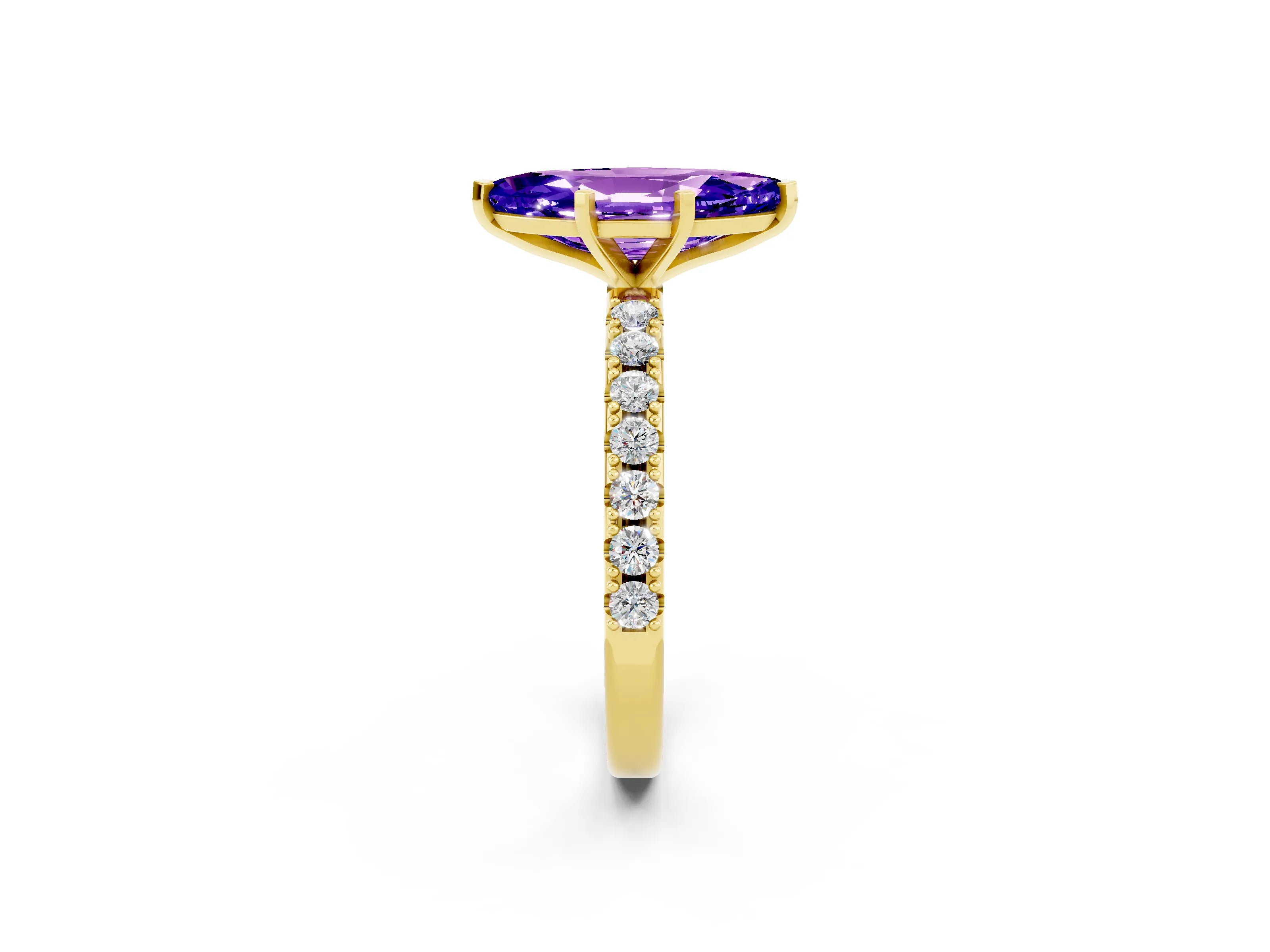 Yellow gold Marquise Cut Tanzanite Solitaire Pavé Band with Four-Prong Setting_2