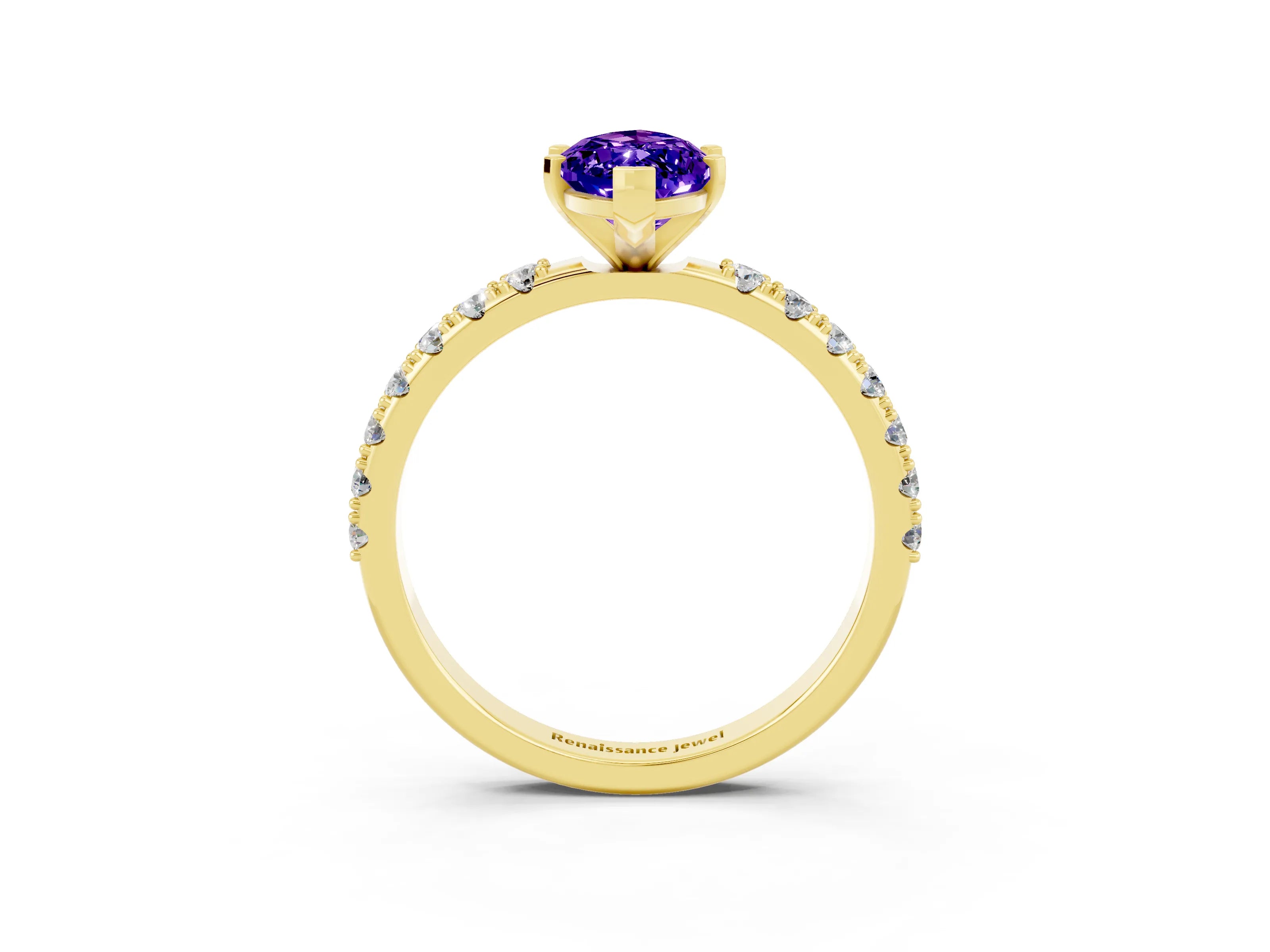 Yellow gold Marquise Cut Tanzanite Solitaire Pavé Band with Four-Prong Setting_3