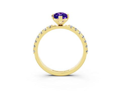 Yellow gold Marquise Cut Tanzanite Solitaire Pavé Band with Four-Prong Setting_3