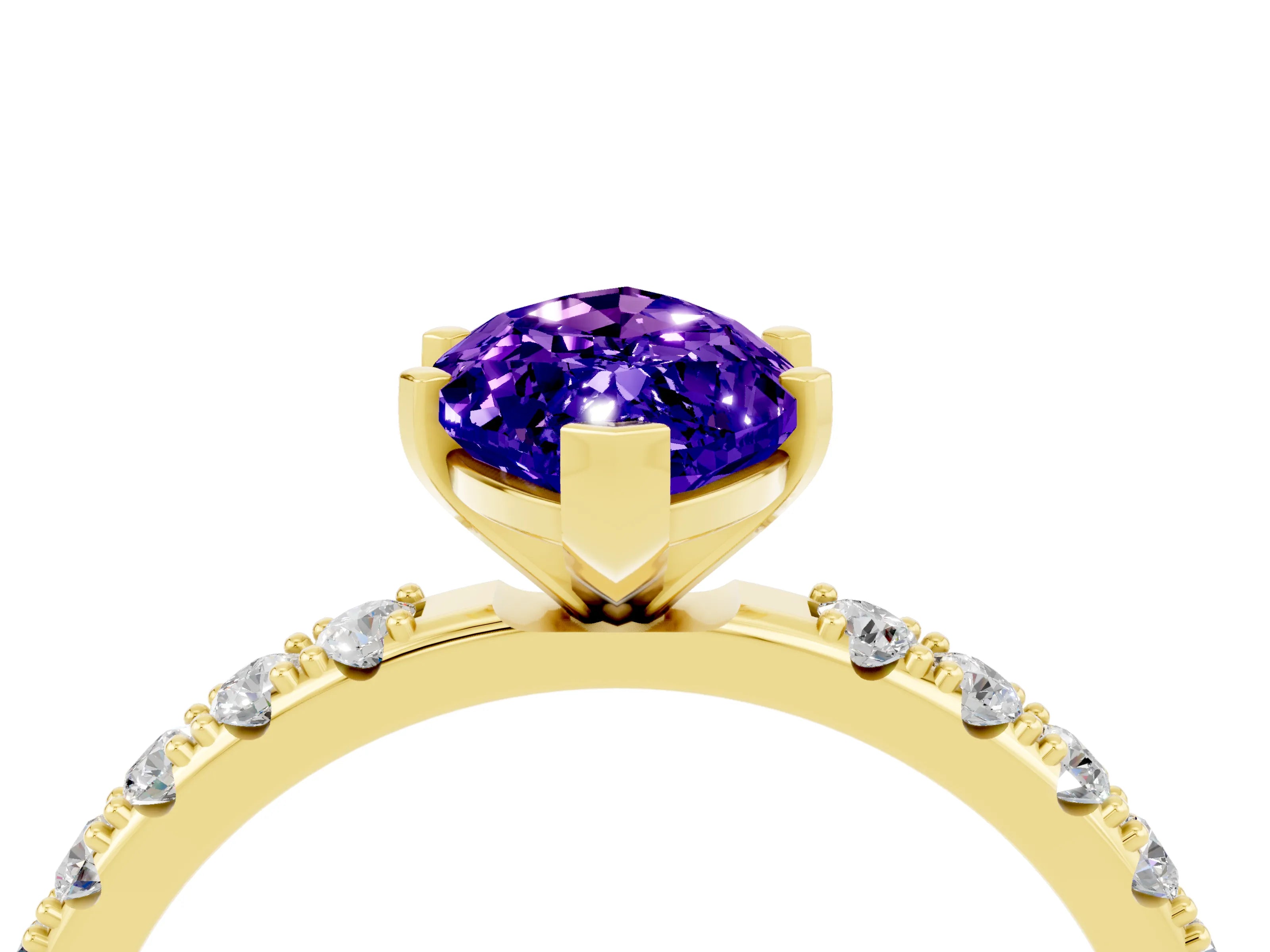 Yellow gold Marquise Cut Tanzanite Solitaire Pavé Band with Four-Prong Setting_4