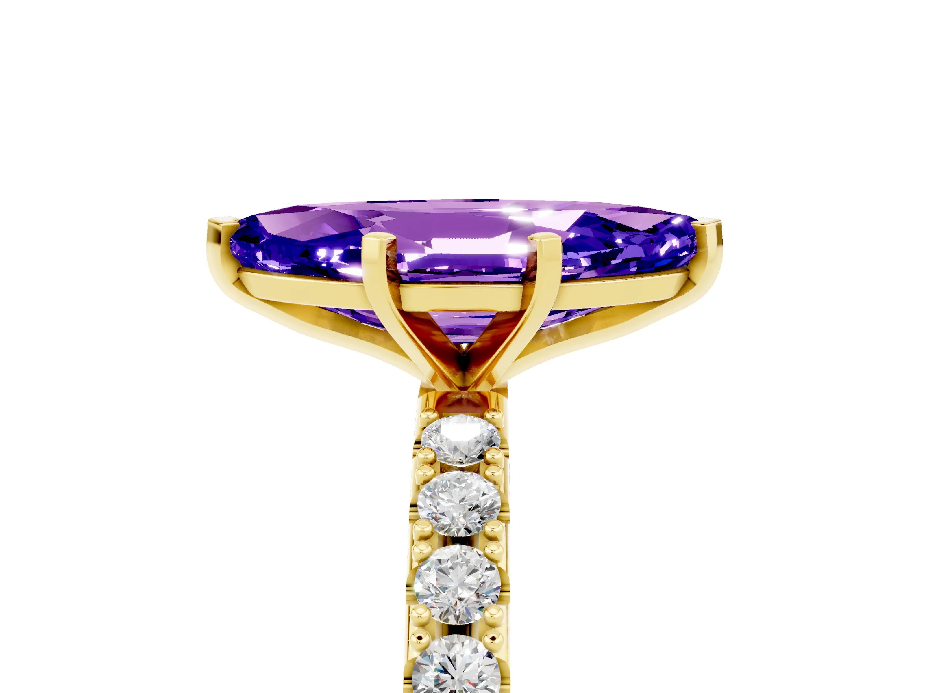 Yellow gold Marquise Cut Tanzanite Solitaire Pavé Band with Four-Prong Setting_5