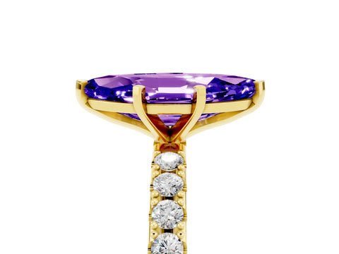 Yellow gold Marquise Cut Tanzanite Solitaire Pavé Band with Four-Prong Setting_5