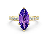 Yellow gold Marquise Cut Tanzanite Solitaire Pavé Engagement Ring with Round Band and Prong Setting_12