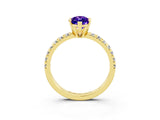 Yellow gold Marquise Cut Tanzanite Solitaire Pavé Engagement Ring with Round Band and Prong Setting_15