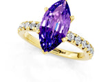 Yellow gold Marquise Cut Tanzanite Solitaire Pavé Engagement Ring with Round Band and Prong Setting_73