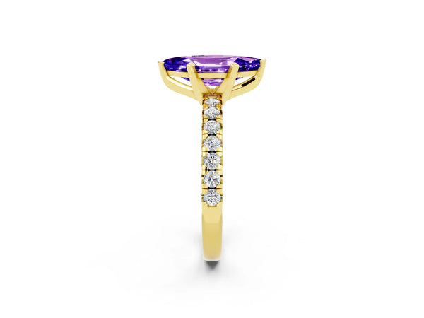 Yellow gold Marquise Cut Tanzanite Solitaire Pavé Engagement Ring with Round Band and Prong Setting