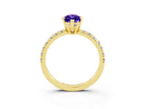 Yellow gold Marquise Cut Tanzanite Solitaire Pavé Engagement Ring with Round Band and Prong Setting_75