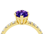 Yellow gold Marquise Cut Tanzanite Solitaire Pavé Engagement Ring with Round Band and Prong Setting_76