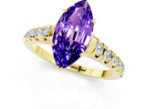 Yellow gold Marquise Cut Tanzanite Solitaire Ring with Cathedral Setting and Pavé Band_1