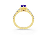 Yellow gold Marquise Cut Tanzanite Solitaire Ring with Cathedral Setting and Pavé Band_3