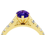 Yellow gold Marquise Cut Tanzanite Solitaire Ring with Cathedral Setting and Pavé Band_4