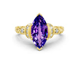 Yellow gold Marquise Cut Tanzanite Solitaire Ring with Filigree Band and Four-Prong Setting_24