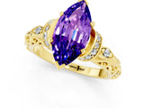 Yellow gold Marquise Cut Tanzanite Solitaire Ring with Filigree Band and Four-Prong Setting_25