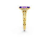 Yellow gold Marquise Cut Tanzanite Solitaire Ring with Filigree Band and Four-Prong Setting_26