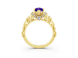 Yellow gold Marquise Cut Tanzanite Solitaire Ring with Filigree Band and Four-Prong Setting_27
