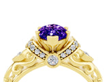Yellow gold Marquise Cut Tanzanite Solitaire Ring with Filigree Band and Four-Prong Setting_28
