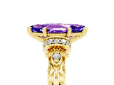 Yellow gold Marquise Cut Tanzanite Solitaire Ring with Filigree Band and Four-Prong Setting_29