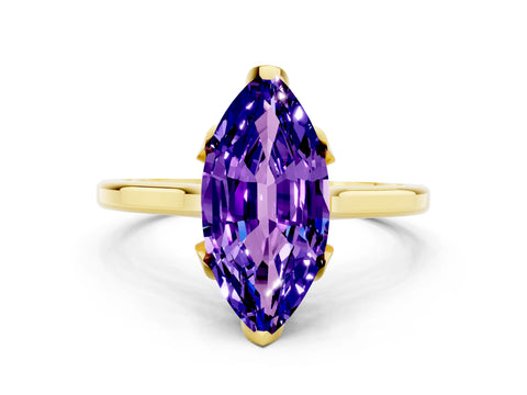 Yellow gold Marquise Cut Tanzanite Solitaire Ring with Flower Prong Setting and Classic Band_12