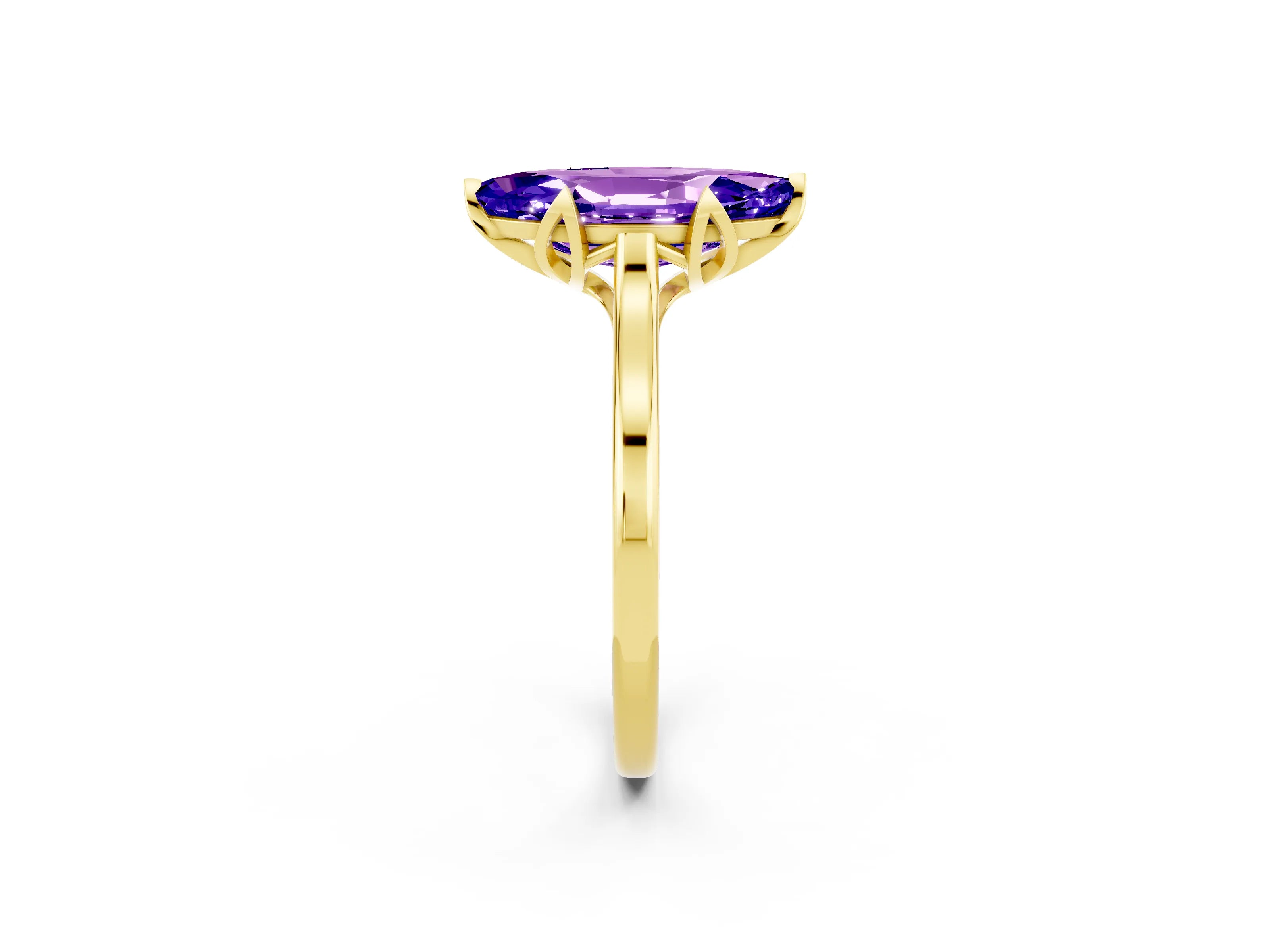 Yellow gold Marquise Cut Tanzanite Solitaire Ring with Flower Prong Setting and Classic Band_14
