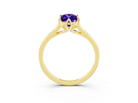 Yellow gold Marquise Cut Tanzanite Solitaire Ring with Flower Prong Setting and Classic Band_15