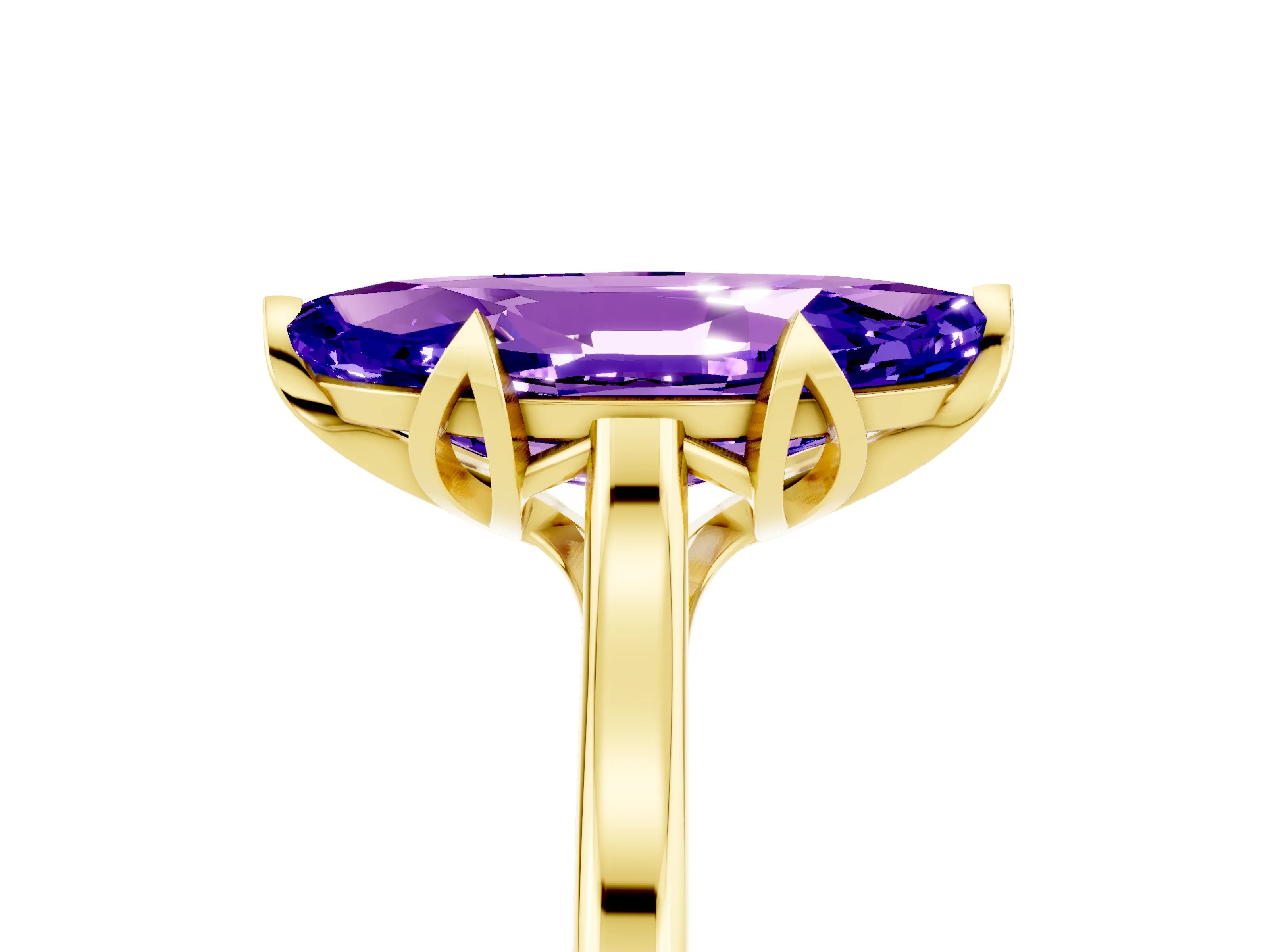 Yellow gold Marquise Cut Tanzanite Solitaire Ring with Flower Prong Setting and Classic Band_17
