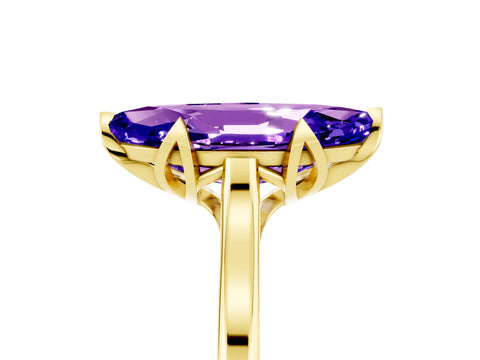 Yellow gold Marquise Cut Tanzanite Solitaire Ring with Flower Prong Setting and Classic Band_17