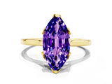 Yellow gold Marquise Cut Tanzanite Solitaire Ring with Flower Prong Setting and Classic Band_36