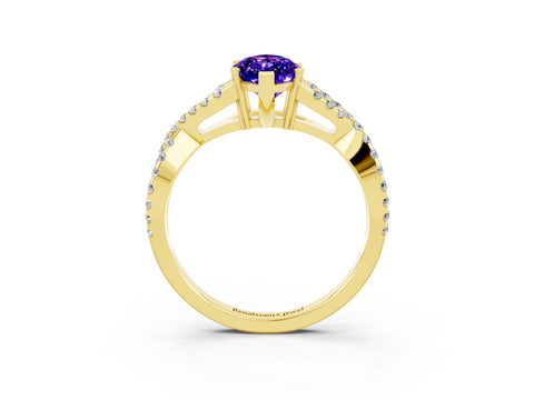 Yellow gold Marquise Cut Tanzanite Solitaire Ring with Four-Prong Setting and Twisted Pavé Band_3