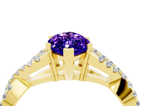 Yellow gold Marquise Cut Tanzanite Solitaire Ring with Four-Prong Setting and Twisted Pavé Band_4