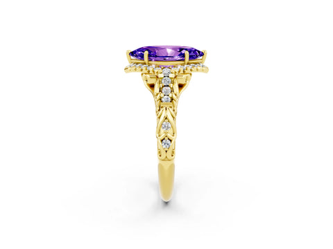 Yellow gold Marquise Cut Tanzanite Solitaire Ring with Hidden Halo and Pavé Band_14