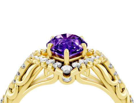 Yellow gold Marquise Cut Tanzanite Solitaire Ring with Hidden Halo and Pavé Band_16