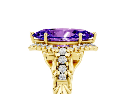 Yellow gold Marquise Cut Tanzanite Solitaire Ring with Hidden Halo and Pavé Band_17