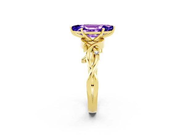 Yellow gold Marquise Cut Tanzanite Solitaire Ring with Milgrain Pavé Band and Four-Prong Setting
