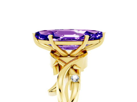 Yellow gold Marquise Cut Tanzanite Solitaire Ring with Milgrain Pavé Band and Four-Prong Setting_17