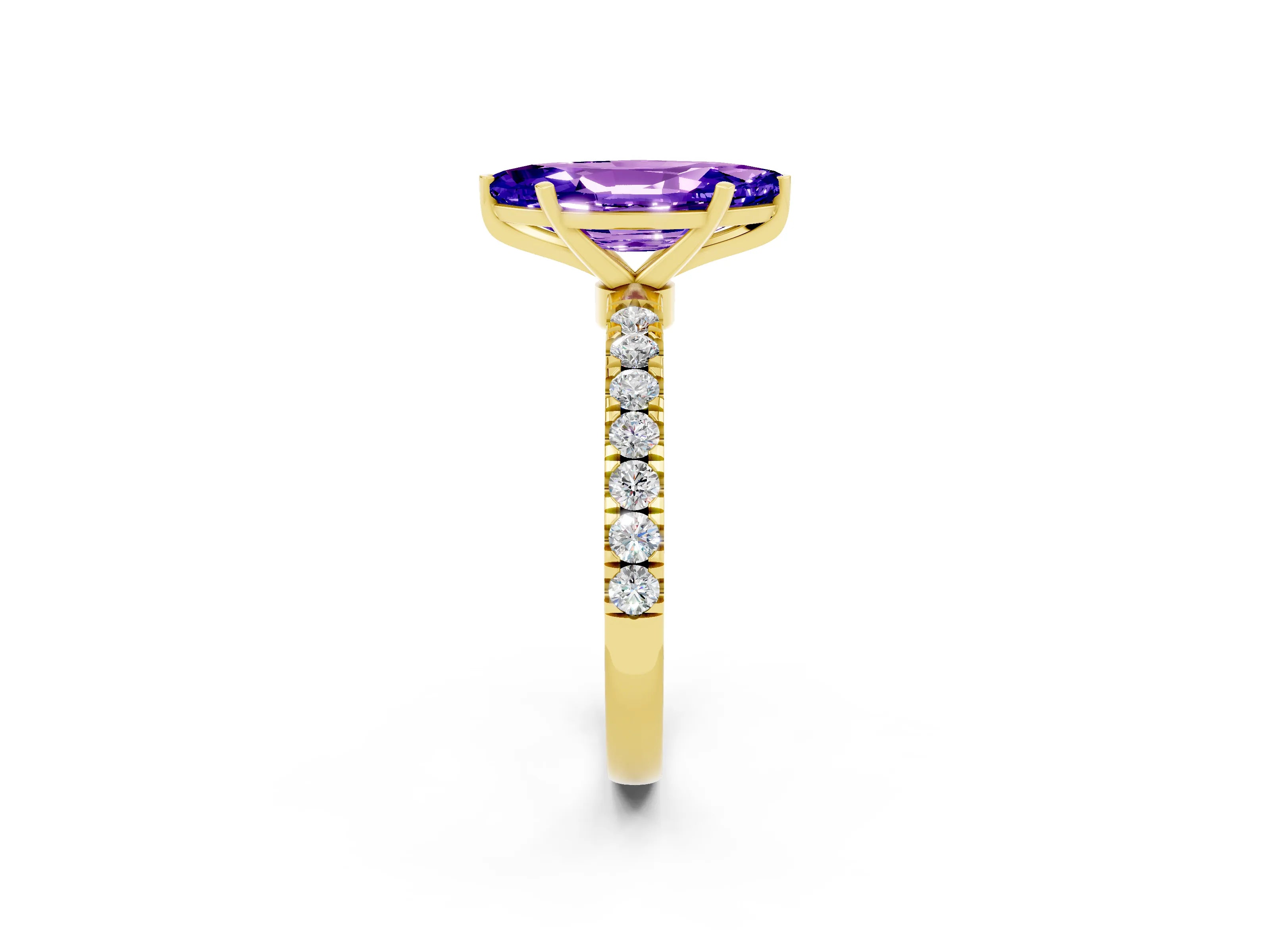 Yellow gold Marquise Cut Tanzanite Solitaire Ring with Pavé Accents and Four-Prong Setting_2