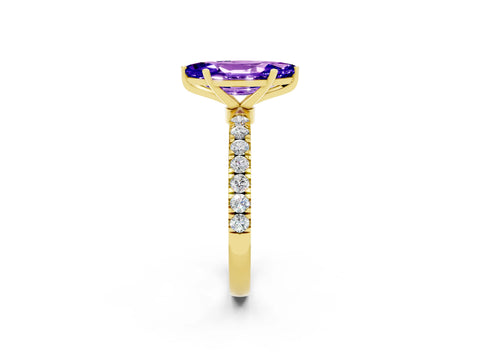 Yellow gold Marquise Cut Tanzanite Solitaire Ring with Pavé Accents and Four-Prong Setting_2