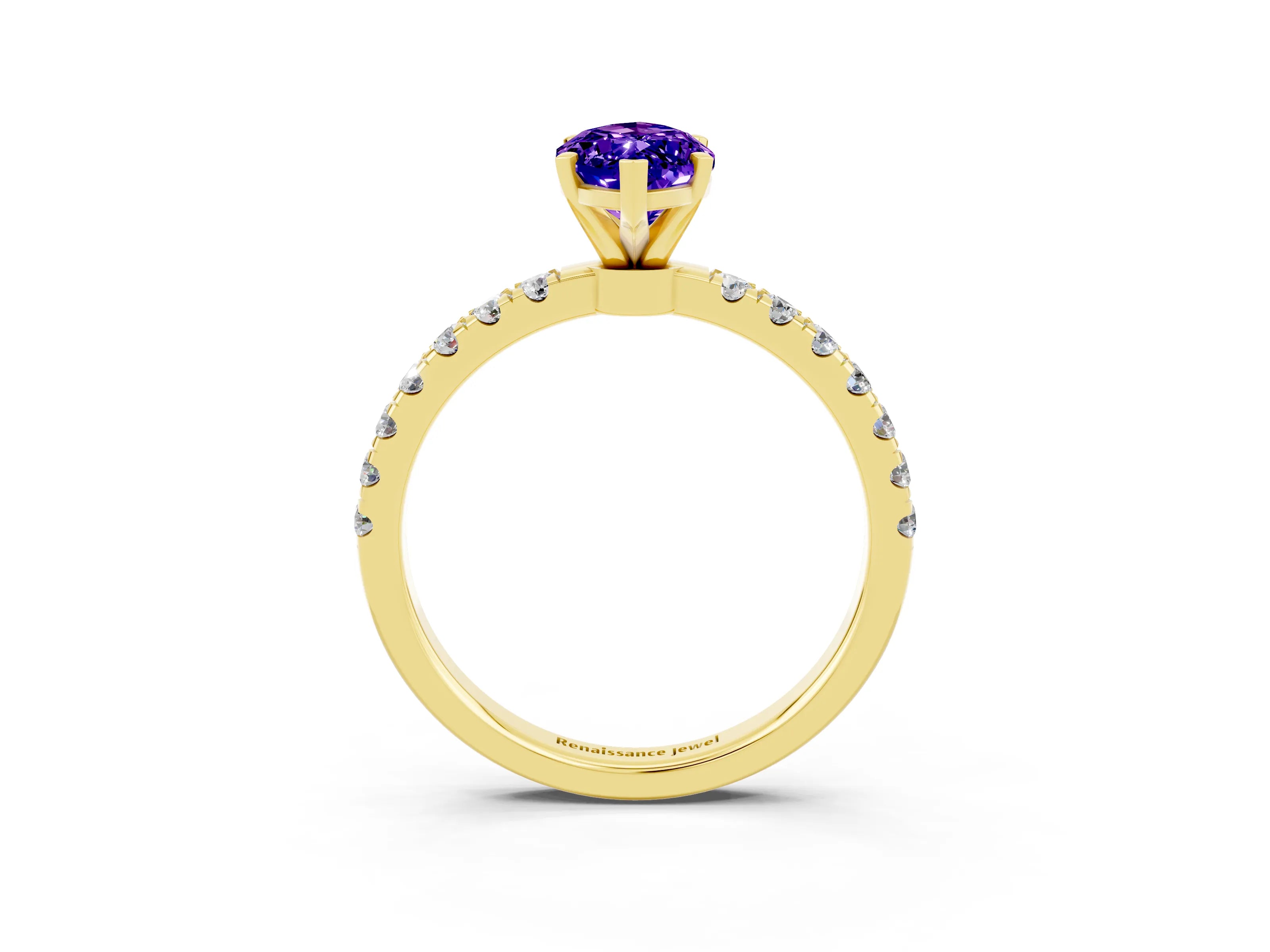Yellow gold Marquise Cut Tanzanite Solitaire Ring with Pavé Accents and Four-Prong Setting_3