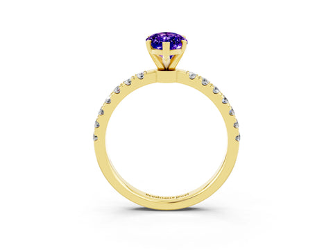 Yellow gold Marquise Cut Tanzanite Solitaire Ring with Pavé Accents and Four-Prong Setting_3