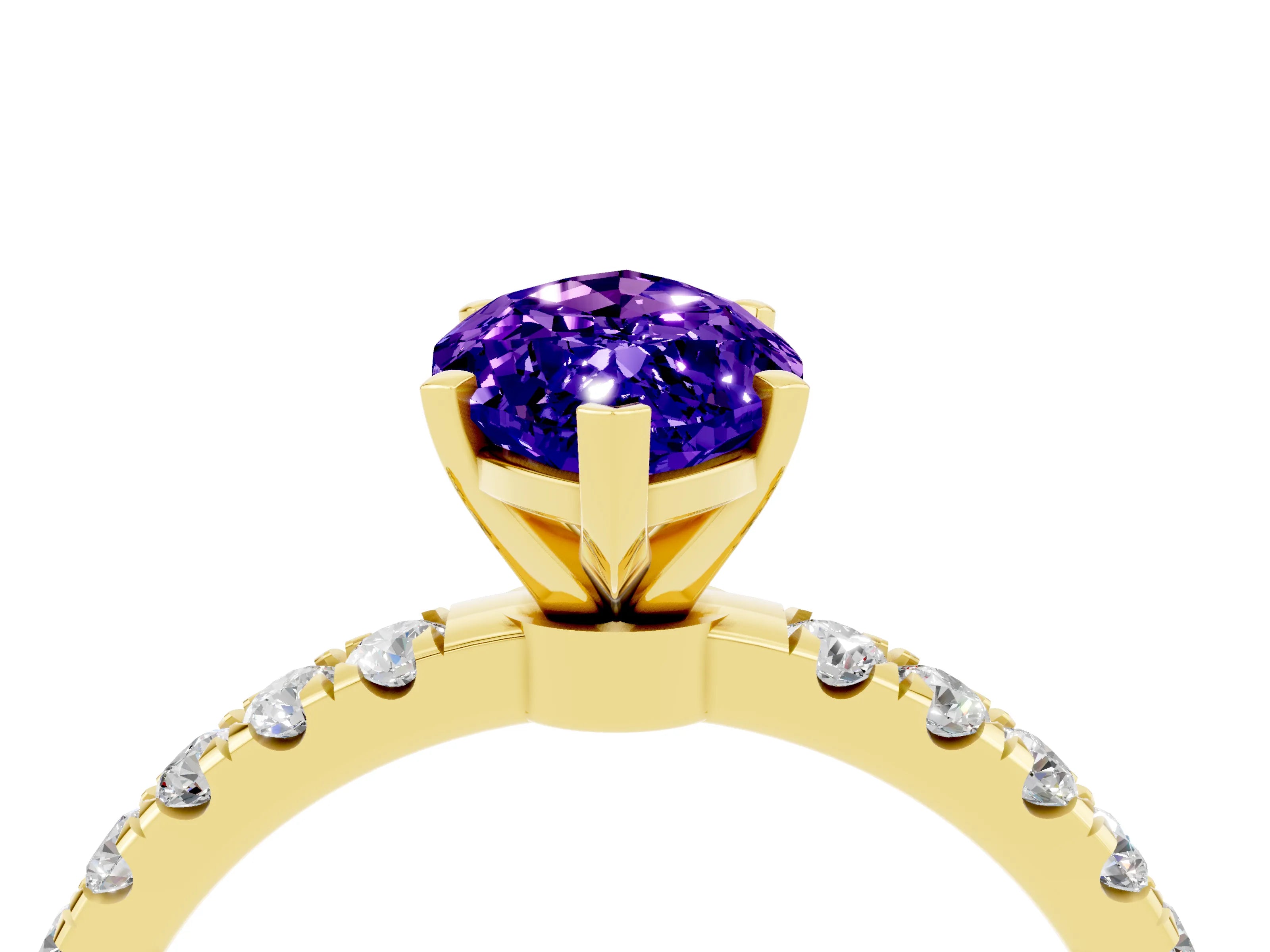 Yellow gold Marquise Cut Tanzanite Solitaire Ring with Pavé Accents and Four-Prong Setting_4