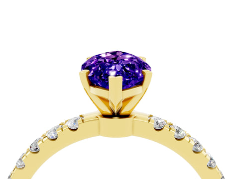 Yellow gold Marquise Cut Tanzanite Solitaire Ring with Pavé Accents and Four-Prong Setting_4
