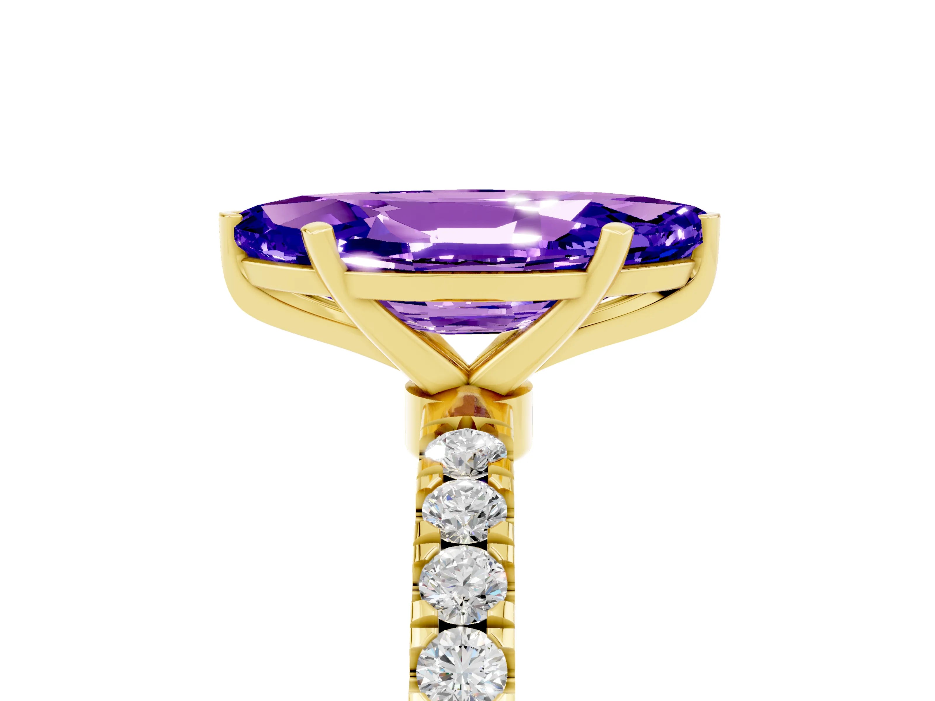 Yellow gold Marquise Cut Tanzanite Solitaire Ring with Pavé Accents and Four-Prong Setting_5